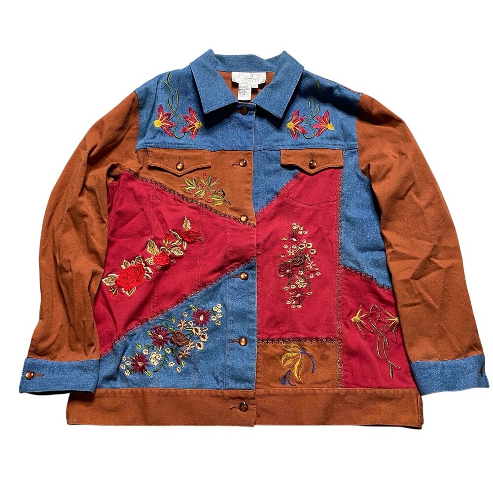 Vintage Diane's Essentials Women Autumn Shacket Patchwork Embroidered Size L